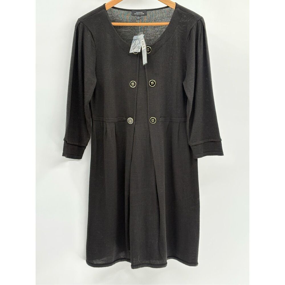 Tahari Sweater Dress Women Large Black Double Breasted Suit Dress Career New